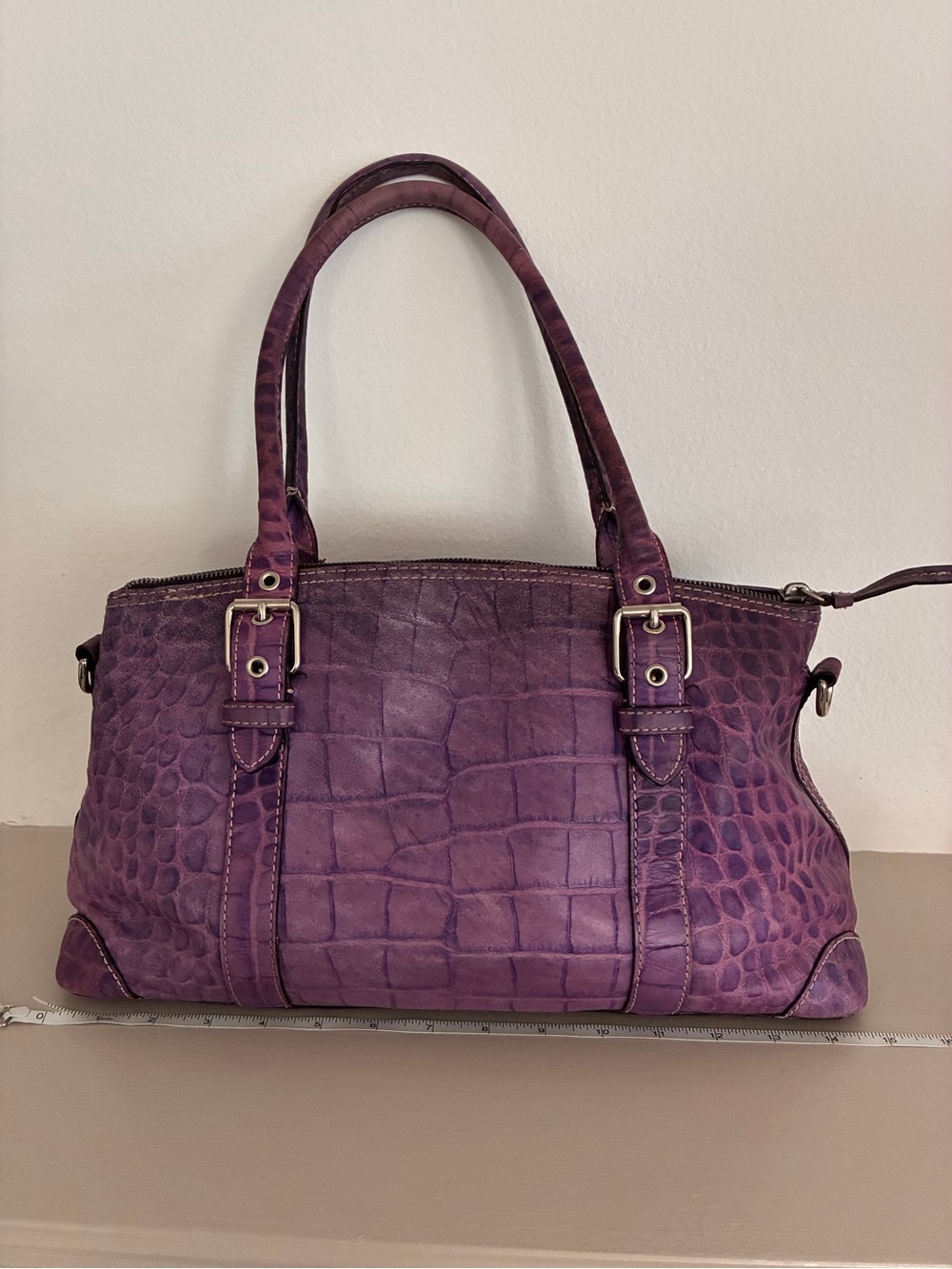 Dooney & Bourke Purple Embossed Croc Leather Satchel Shoulder Bag Y2K - Picture 15 of 16